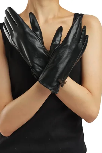 Miniatura 6 de Sahabowi Guantes de cuero para clima frío Manopla de lana cálida de invierno para mujeres