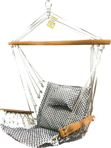 Miniatura 9 de Silla hamaca colgante con cuerda columpio, 12 patrones, tela cómoda y transpirable de calidad, para interiores y exteriores, patrón de espiga gris