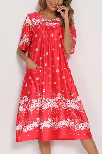 Miniatura 3 de AVIIER Vestido de casa para mujer, manga corta, vestidos de descanso Mumu con bolsillos
