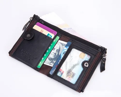 Miniatura 5 de BULLCAPTAIN Cartera de cuero genuino para hombres Vintage doble cremallera monedero billetera