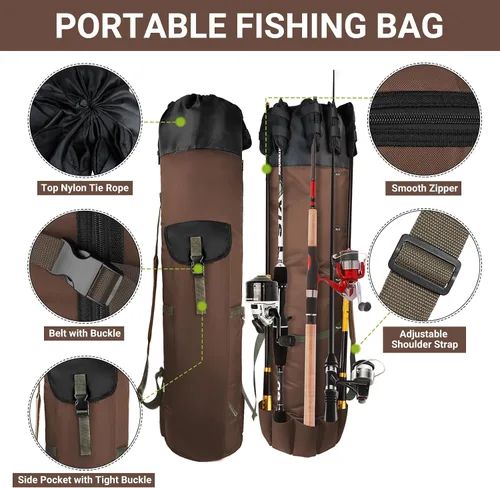 Miniatura 2 de FOUUAAOOU Bolsa para caña de pescar, bolsa para caña de pescar con tela Oxford plegable duradera, equipo de pesca portátil para hombres, regalos