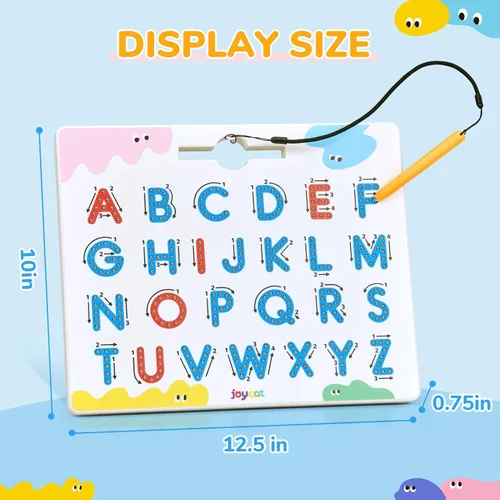 Miniatura 8 de JoyCat Tabla magnética de seguimiento de letras, imanes ABC de doble cara 2 en 1 para niños de 3 a 5 años, práctica de escritura de letras