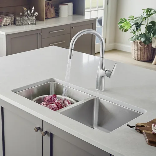 Miniatura 2 de BLANCO, Fregadero de cocina de acero inoxidable 442768 FORMERA 50/50 con doble tazón, 33 x 18 pulgadas