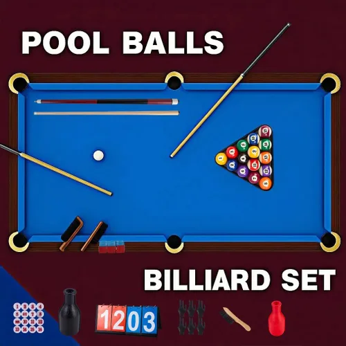 Miniatura 4 de Billiards Accessory Kit – Pool Cue Sticks, Balls, Triangle Rack, Chalk, Brushes, Gloves & Manual Scoreboard – All-in-One Kit for Home Game Room
