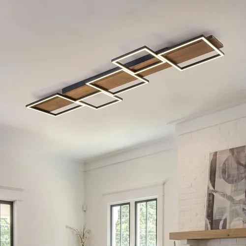 Miniatura 11 de Lingkai Luces LED de techo modernas de madera, cuadrada, rectangular, de madera, 17.3 pulgadas, 12 W, accesorios de iluminación de techo de cocina
