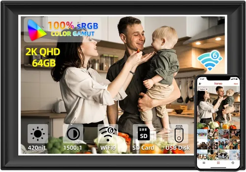 Miniatura 10 de Marco de fotos digital inteligente con WiFi de 32 GB de 10.1 pulgadas con sensor de movimiento y función de programación, pantalla táctil LCD IPS