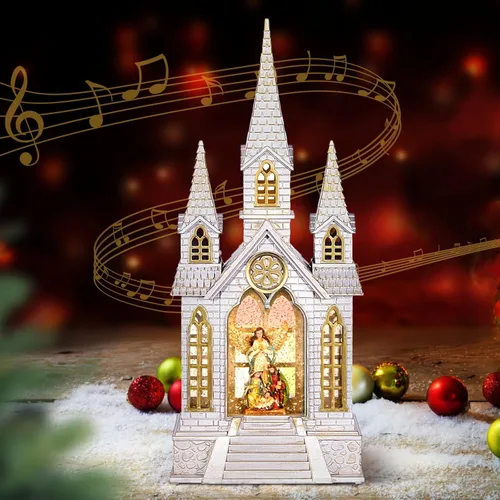 Miniatura 8 de Globos de nieve de Navidad, linterna musical, globo de nieve cilíndrico con temporizador de 6 horas, globos de nieve de bronce con caja de música