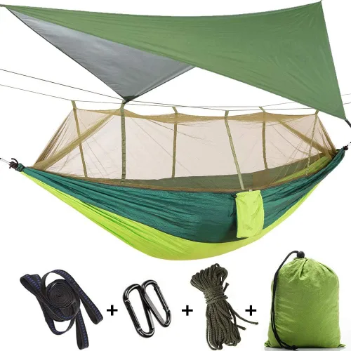 Miniatura 11 de MIFXIN - Hamaca de nailon con mosquitero, toldo de tienda de campaña, correas para árbol, portátil y bolsa de almacenamiento para acampar