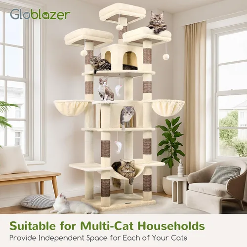 Miniatura 7 de Globlazer Torre grande para gatos de interior, torre para gatos de 80 pulgadas para múltiples gatos adultos, árbol XXL para gatos con poste