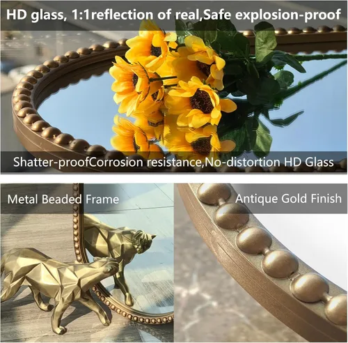 Miniatura 4 de Espejo de cuerpo entero ovalado dorado antiguo, espejo de pared de cuerpo completo, espejos barrocos con cuentas de metal dorado, espejo decorativo