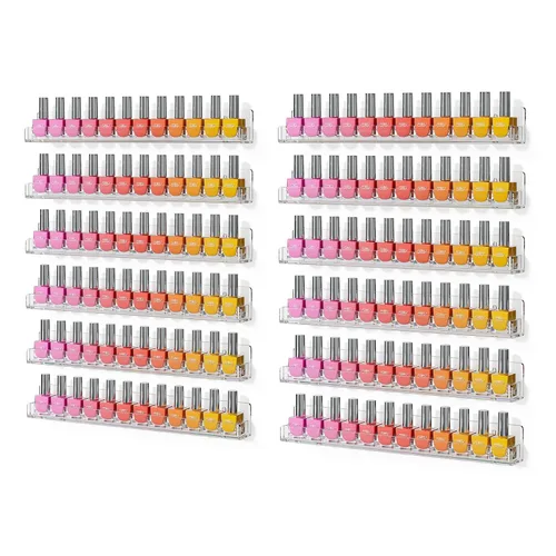 FEMELI Estante de pared acrílico transparente para esmalte de uñas: 12 estantes de exhibición del soporte del organizador - 15 pulgadas