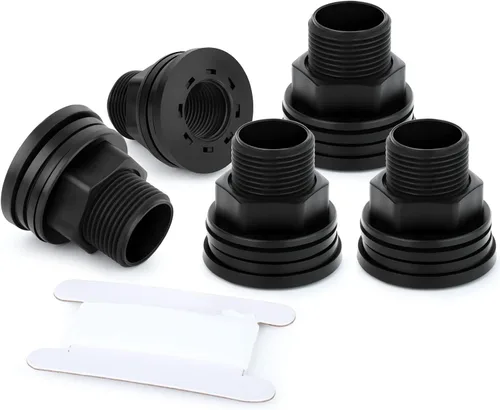Miniatura 15 de TAISHER 4 piezas Adaptador de conector de tanque de mamparo de 3/4" blanco de ABS con tapones y junta para tanque de agua, barriles de lluvia
