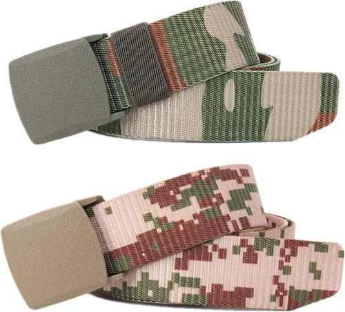 Miniatura 12 de Cinturón para hombre, cinturón táctico militar de nailon con hebilla sin metal, paquete de 2 Camuflaje verde y camuflaje caqui
