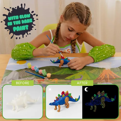 Miniatura 4 de BONNYCO Juguetes de dinosaurio para niños, kit de pintura de 16 figuras. Kits de manualidades para niños con juguetes que brillan en la oscuridad