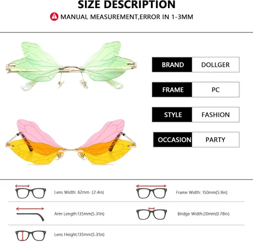 Miniatura 4 de Dollger Gafas de sol sin montura para mujer, retro, coloridas, Halloween, rave, gafas de sol de los años 90, lindas gafas de sol divertidas