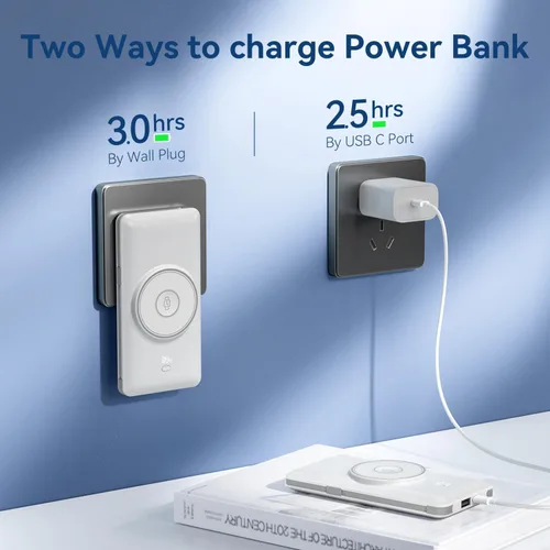 Miniatura 4 de Cargador portátil magnético de 10000 mAh para iWatch e iPhone, banco de energía inalámbrico de carga rápida USB C de 22.5W con cables integrados