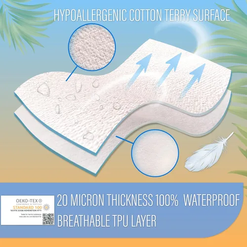 Miniatura 3 de Protector de colchón impermeable de tamaño individual con 1 funda de almohada, transpirable, hipoalergénico, protector de colchón de rizo de algodón