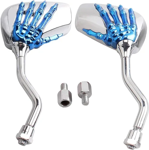 Par de espejos retrovisores distintivos con diseño de mano de esqueleto de 8 mm y 10 mm para motocicleta, scooter, ciclomotor, bicicleta estándar