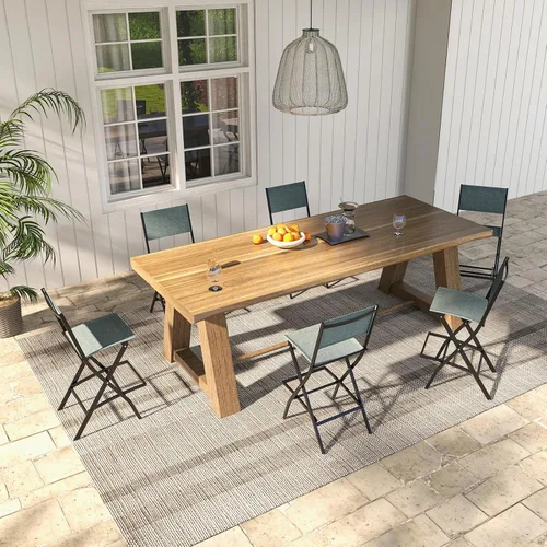 Miniatura 8 de Tangkula Juego de 4 taburetes de bar para exteriores, sillas de bar plegables de altura de mostrador con respaldo y reposapiés, sillas de comedor