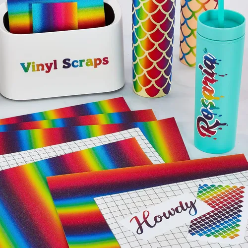 Miniatura 6 de iVyne Paquete de 5 hojas de vinilo con purpurina arcoíris, hojas permanentes de 12 x 12 pulgadas con degradado de purpurina y brillo para máquinas