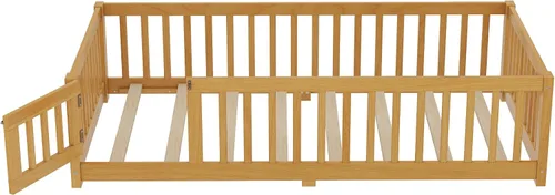 Miniatura 5 de Harper & Bright Designs Cama Montessori de madera tamaño individual, cama de piso con rieles altos, listones y puerta, marco de cama de madera