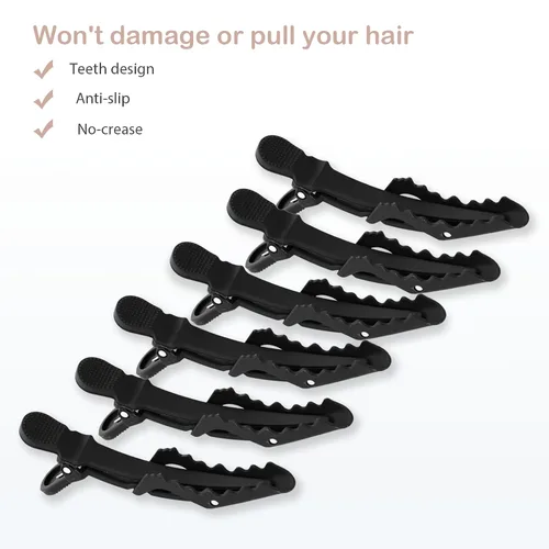 Miniatura 6 de YISSION 12 pinzas de pelo de cocodrilo negro para peinar, seccionar, maquillaje, pinzas de pelo de pato mate grandes, sin arrugas, pasadores de pelo