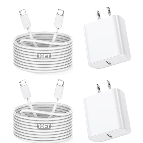 Miniatura 12 de Cargador para iPhone de carga rápida, paquete de 2 bloques de adaptador de cargador de pared USB C de 3 metros con cable USB C a Lightning de carga