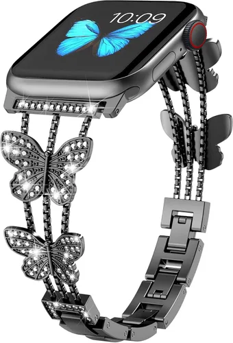 Compatible con Apple Watch Band de 1.99, 1.77, 1.73, 1.65, 1.61, 1.57 y 1.49 pulgadas, pulsera elegante de metal brillante para mujer para iWatch