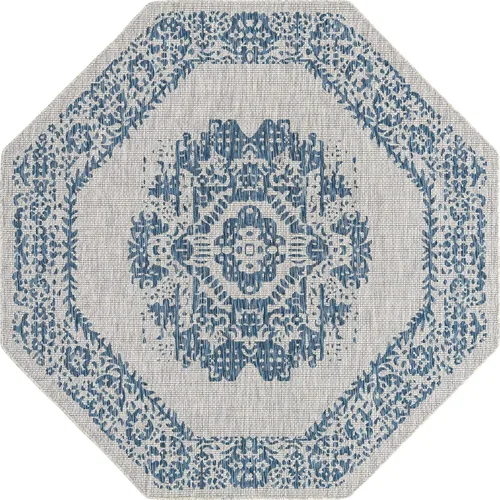 Miniatura 33 de Unique Loom Alfombra de la colección tradicional para exteriores, desgastada durante el tiempo (octágono de 5 pies y 3 pulgadas, azul/gris)