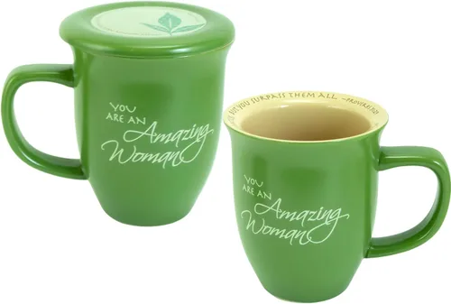 Abbey Gift Juego de taza y posavasos de cerámica "Amazing Woman" Verde