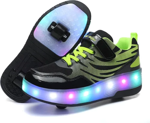 Miniatura 13 de Wooowyet - Tenis con ruedas y luces LED para niños y niñas, con ruedas, USB recargable, cierre de gancho y bucle