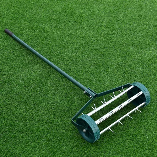 Miniatura 5 de Goplus Aireador de césped rodante, 18 pulgadas para jardín y patio, con púas de empuje giratorias, para aireación de suelo de alta resistencia
