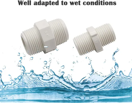 Miniatura 4 de 12 unids 3/4 pulgadas PVC tubería de montaje hexagonal pezón G3/4 macho X G3/4 macho adaptador de acoplamiento de rosca tubería de fontanería