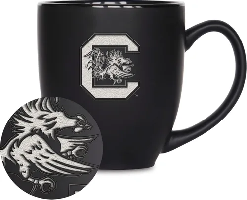 Miniatura 69 de Rico Industries - Taza de cerámica mate negra con grabado láser estándar de 15oz para NCAA (escuelas T & U) - Para bebidas calientes o frías