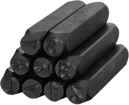 Miniatura 8 de Utoolmart Juego de sellos de metal con números, 0.31 pulgadas, 0.31 pulgadas, digital de 0 a 9, herramientas de punzón de acero y cuero de madera