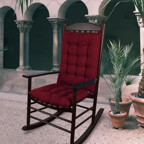 Miniatura 6 de ELFJOY Cojín extragrande para silla mecedora, de lino grueso, para respaldo y asiento, juego de 2 piezas con lazos