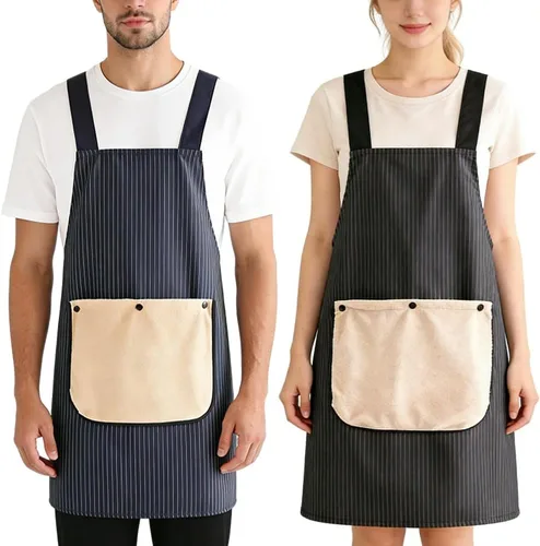 Miniatura 3 de Chef Apron Bib Apron with 2 Large Pockets Adjustable Neck Strap Kitchen Apron Cooking Apron Stripes Baking Apron