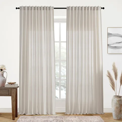 Miniatura 86 de XTMYI - Cortinas transparentes de 54 pulgadas de largo, juego de 2 paneles para baño, cortinas cortas de lino y algodón con semi privacidad