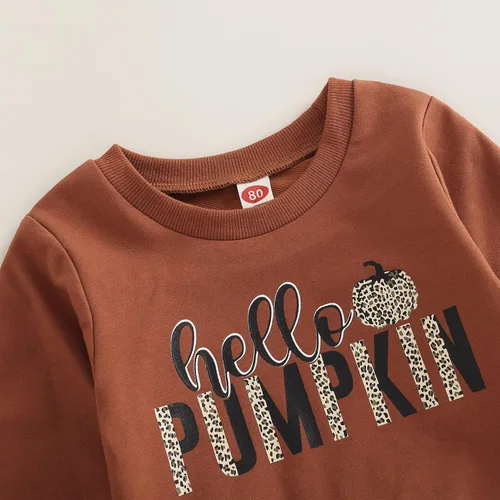 Miniatura 4 de Madjtlqy Conjunto de ropa de Halloween para bebé niña con estampado de calabaza con estampado de calabaza, camiseta de manga larga + pantalones