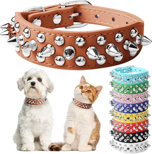 Miniatura 21 de Collar de perro y gato rojo con púas pequeñas para perros pequeños y medianos machos hembras – Collar ajustable con tachuelas – Collar de perro