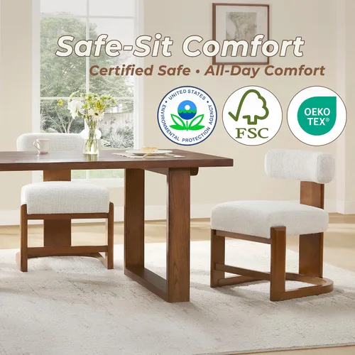 Miniatura 4 de CHITA Juego de 2 sillas de comedor tapizadas con certificación FSC, modernas sillas de cocina y comedor de mediados de siglo, tela en perla
