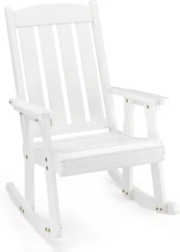 Miniatura 12 de VINGLI Juego de 2 mecedoras para exteriores, mecedora de madera resistente de 600 libras con respaldo cómodo, mecedora resistente a la intemperie