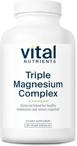 Suplemento de Triple Complejo de Magnesio de Vital Nutrients | Magnesio vegano en forma de glicinato, malato y óxido 250mg | Suplemento de magnesio
