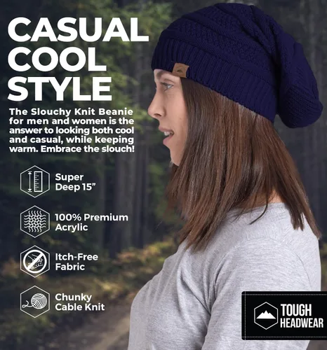 Miniatura 20 de Slouchy Cable tejido Gorro de lana por Tough Headwear – Gorro de lana de gran tamaño Sombreros Gorros Graves Sombreros Para Hombres y Mujeres