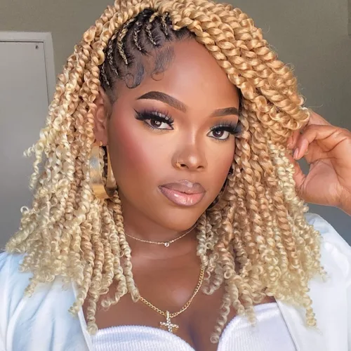 Miniatura 51 de 8 paquetes de extensiones de cabello sintético pretrenzado y prerrizado de ganchillo de 14 pulgadas, con rizos de pasión, para mujeres negras