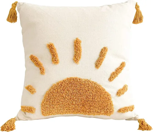 Miniatura 4 de Zealax Funda de almohada decorativa bohemia de 18 x 18 pulgadas para sofá, sala de estar al aire libre, fundas de almohada copetudas con borlas