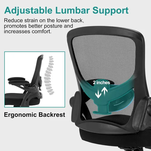 Miniatura 3 de Silla de oficina, silla de escritorio ergonómica con soporte lumbar ajustable, silla de computadora de malla transpirable con reposabrazos