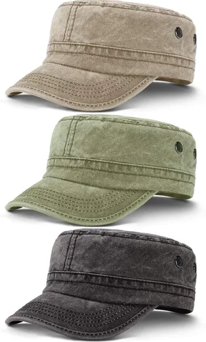 Miniatura 13 de Geyoga 3 unidades Cadet Army - Gorras de algodón lavado militar para tapas planas ajustables estilo militar sombrero unisex