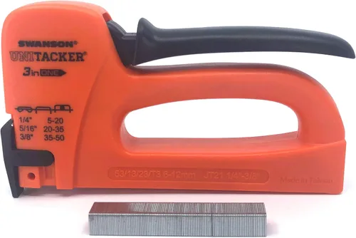 Miniatura 5 de Swanson Tool Co STA653B Unitacker 3 en 1 Pistola de grapas de plástico multifunción; funciona con grapas ligeras (JT21) y se envía con 100 grapas
