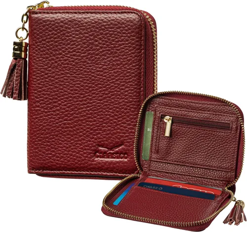 Miniatura 12 de Claasico Cartera Bifold para mujer con bloqueo RFID Cartera de piel auténtica con cremallera y bolsillo para monedas para mujer Elegante soporte